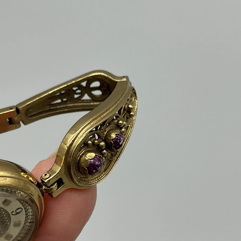 Vintage Chaika Yanka Womens Watch 22mm Filigree Purple Stone Manual Wind 6.25